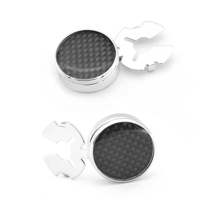 Illegal Button Men's Round Carbon Fiber Cufflink – Gifts for Him — 1