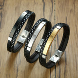 Stainless steel leather bracelet curved brand PU – Jewelry Gift Ideas — 8