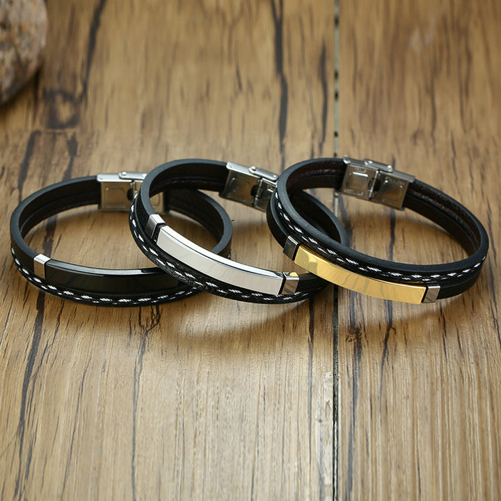 Stainless steel leather bracelet curved brand PU – Jewelry Gift Ideas — 1
