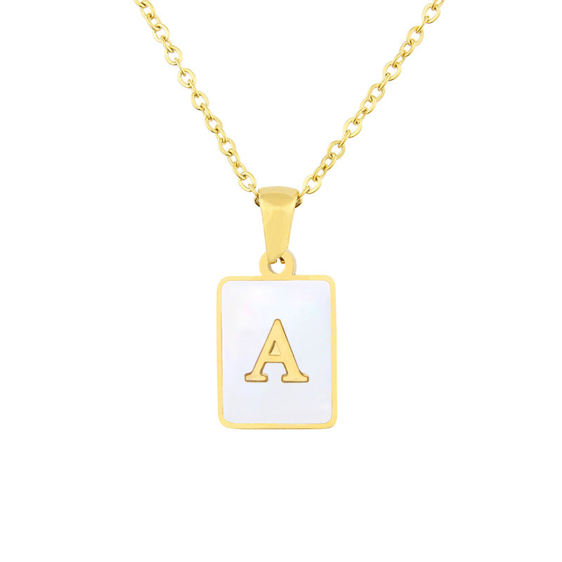Stainless Steel Square Shell 26 Letters Necklace – Jewelry Gift Ideas — 1