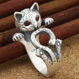 Fashion Retro Red Eye Lucky Cat Silver Ring – Stylish Gifts — 5