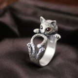 Fashion Retro Red Eye Lucky Cat Silver Ring – Stylish Gifts — 4