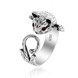 Fashion Retro Red Eye Lucky Cat Silver Ring – Stylish Gifts — 6