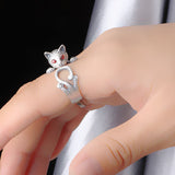 Fashion Retro Red Eye Lucky Cat Silver Ring – Stylish Gifts — 2