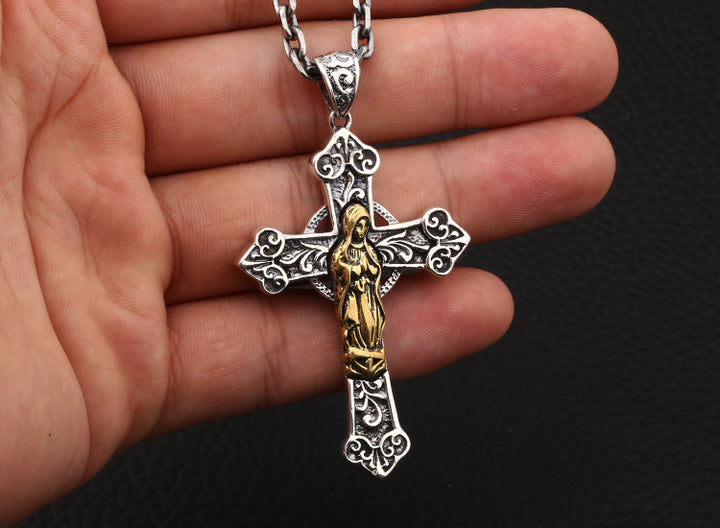 Virgin Mary Cross Necklace Pendant in Sterling – Jewelry Gift Ideas — 1