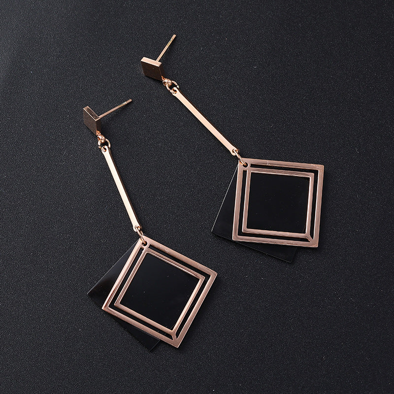 Double Shaped Long Titanium Steel Earrings – Small Gift Ideas — 1