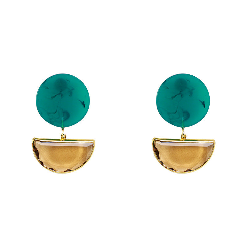 Dark Green Resin Inlaid Semicircular Zircon Earrings – Stylish Gifts — 1