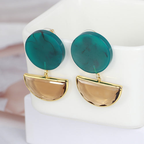 Dark Green Resin Inlaid Semicircular Zircon Earrings – Stylish Gifts — 2
