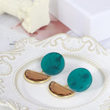 Dark Green Resin Inlaid Semicircular Zircon Earrings – Stylish Gifts — 4