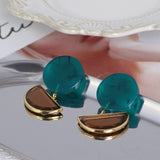 Dark Green Resin Inlaid Semicircular Zircon Earrings – Stylish Gifts — 3