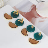 Dark Green Resin Inlaid Semicircular Zircon Earrings – Stylish Gifts — 5
