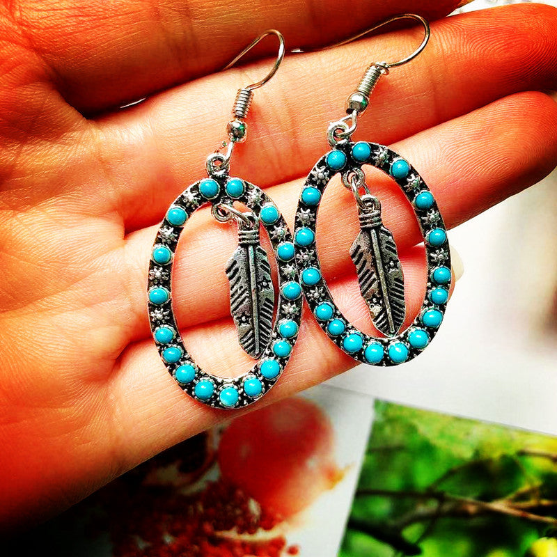 Antique Silver Exaggerated Earrings Vintage Blue – Holiday Gift Ideas — 1