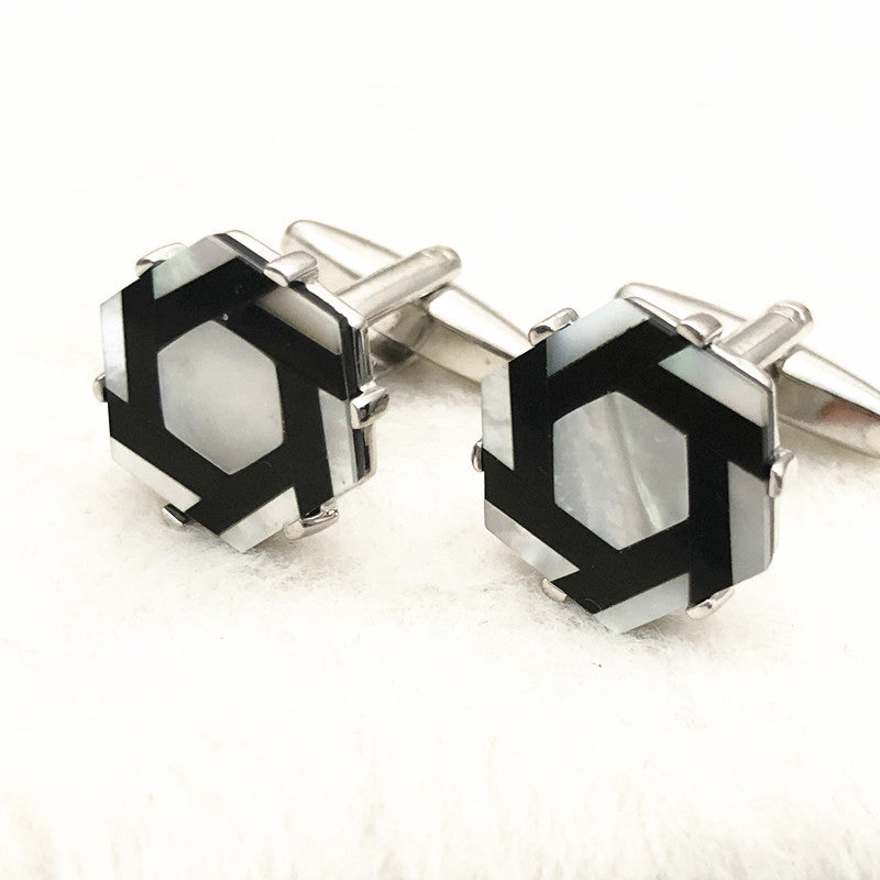 Men's Shirt Cufflinks French Black And White – Gifts for Him — 1