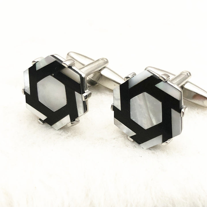 Men's Shirt Cufflinks French Black And White – Gifts for Him — 1