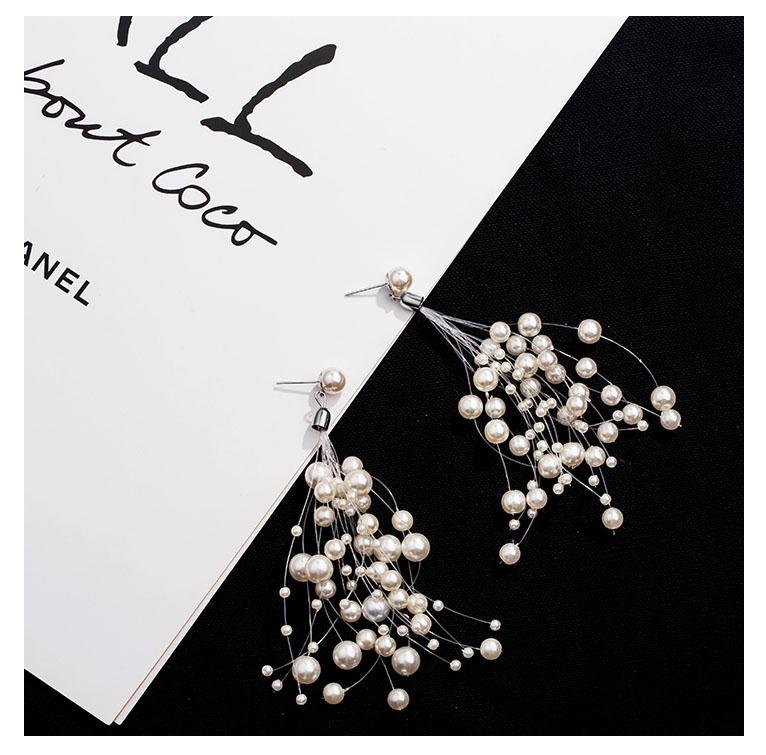 Stars Long Pearl Fishline Earrings With Fringe – Gift Ideas — 1