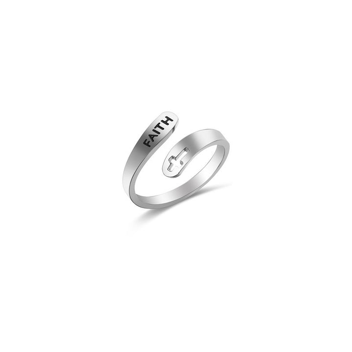 Hollow Cross Double Ring Stainless Steel Engraved – Meaningful Gifts — 1
