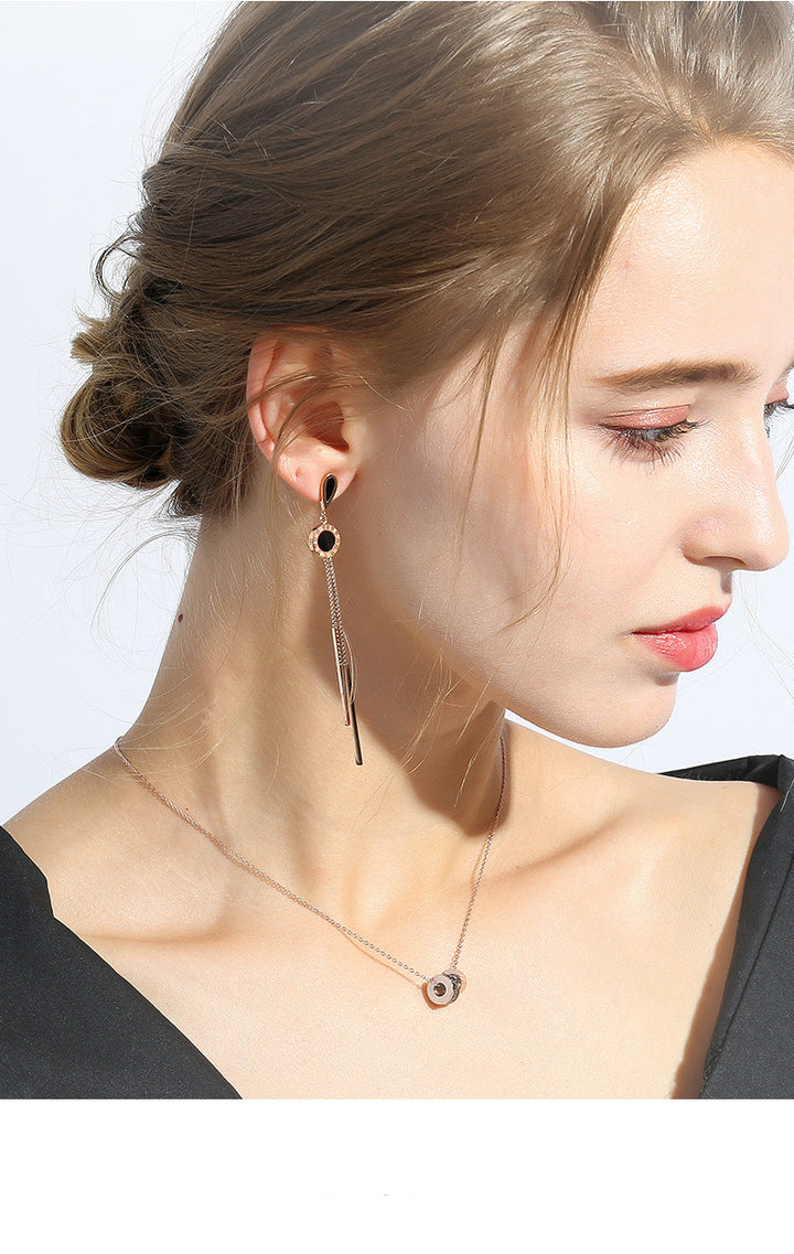 Letter Titanium Steel Tassel Long Earrings Women – Gifts for Her — 1