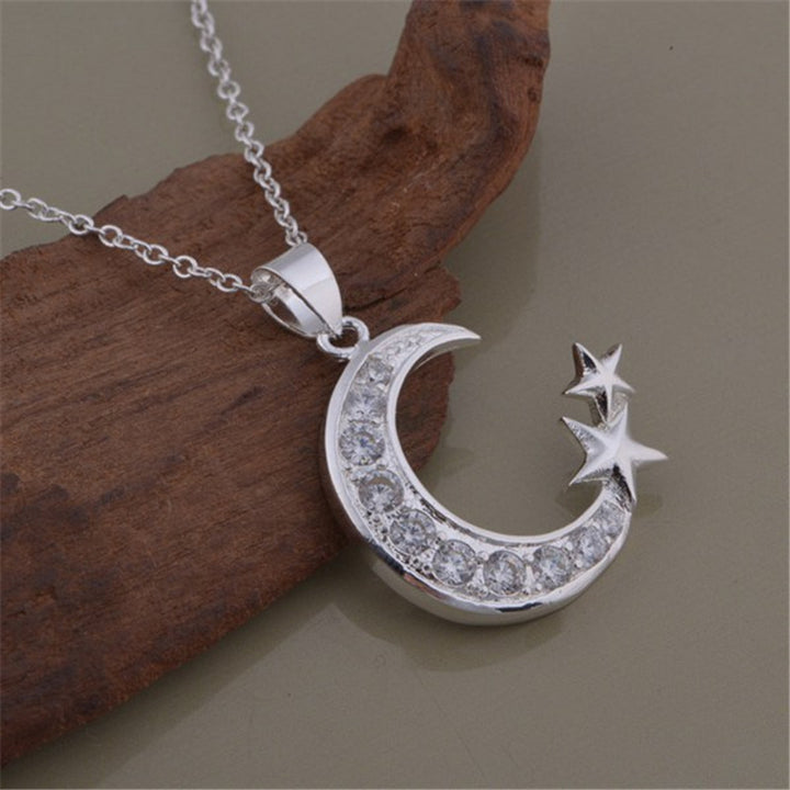 925 Silver Plated Diamond Star and Moon Necklace – Jewelry Gift Ideas — 1