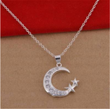 925 Silver Plated Diamond Star and Moon Necklace – Jewelry Gift Ideas — 4