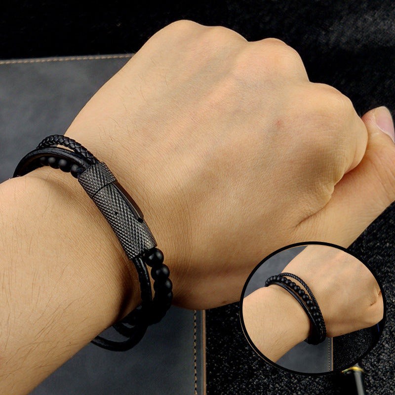 Stainless Steel Bracelet New Snap Beaded Black – Jewelry Gift Ideas — 1