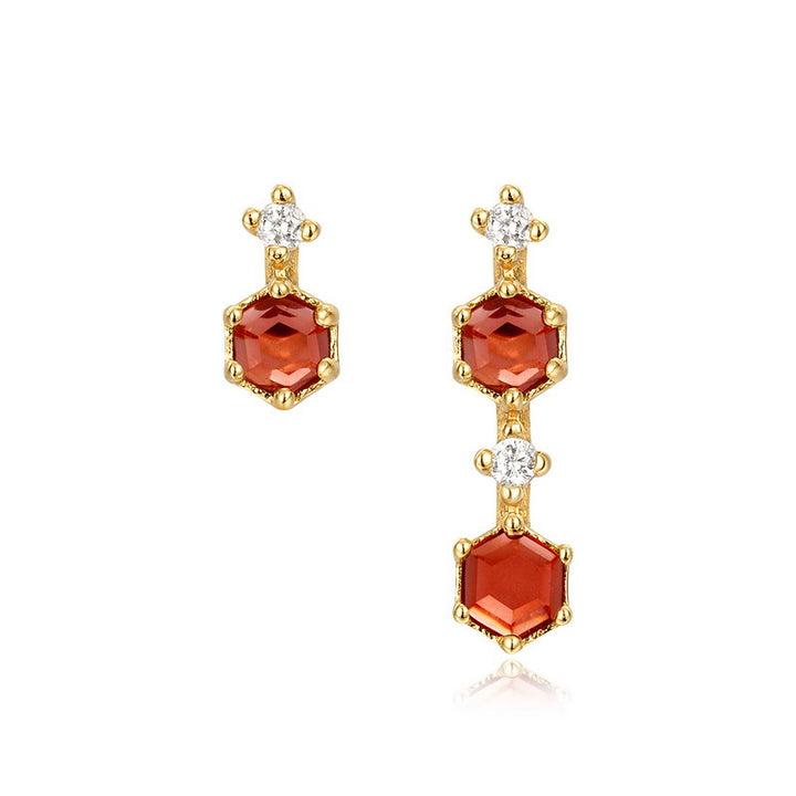 Natural Hexagon Mozambique Garnet Stud Earrings – Everyday Gifts — 1