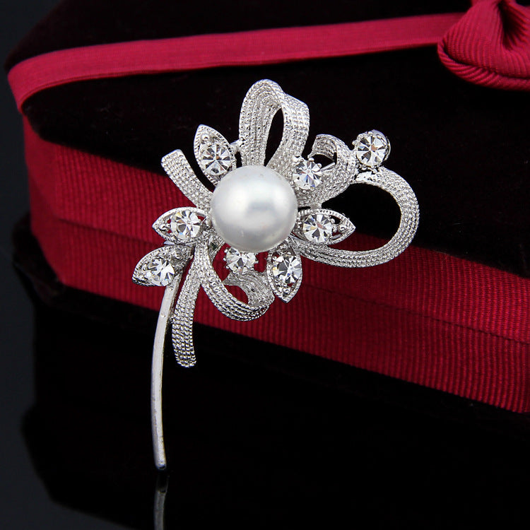 Delicate Pearl And Diamond Shawl Buckle Pin – Stylish Gifts — 1