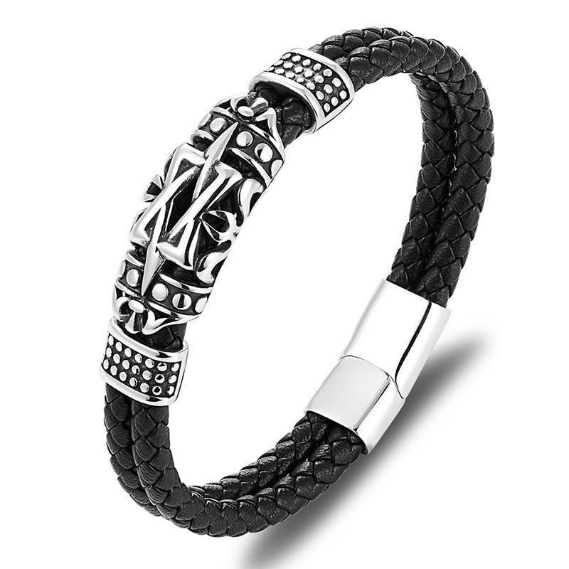 Fashion Stainless Steel Leather Braided Bracelet – Stylish Gifts — 1