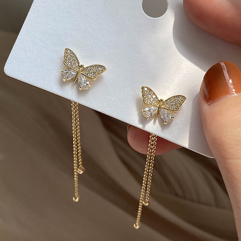 Butterfly Stud Earrings Super Fairy Tassel Long – Stylish Gifts — 1