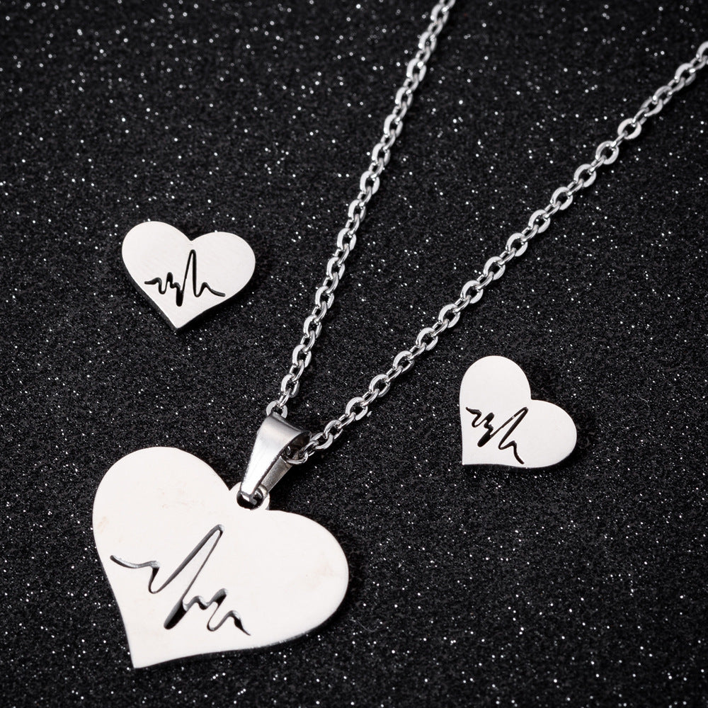 Simple Love Earrings Necklace Set Heart Shaped – Jewelry Gift Ideas — 1