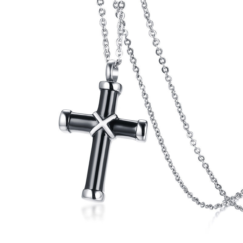 Stainless Steel Cross Urn Pendant Black Necklace – Jewelry Gift Ideas — 1