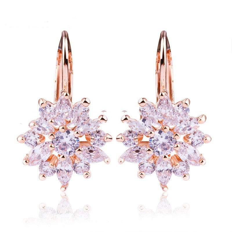 Champagne Gold Flower Earrings Zircon – Special Occasion Gifts — 1
