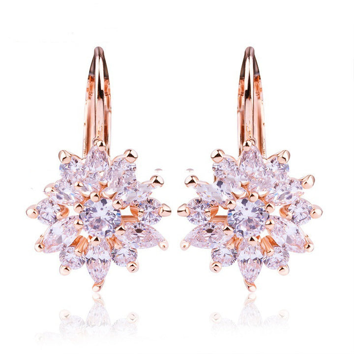 Champagne Gold Flower Earrings Zircon – Special Occasion Gifts — 1