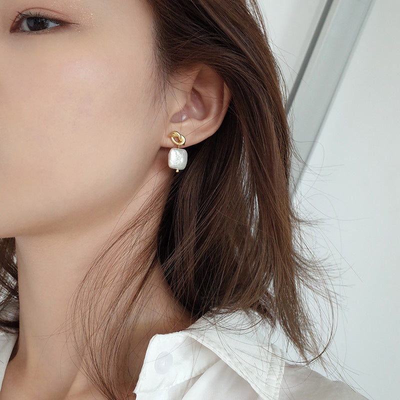 Knotted 925 Silver Needle Stud Earrings Shaped Imitation – Gift Ideas — 1