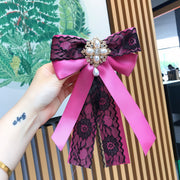 Lace Big Bow Rhinestone Pearl Streamer Brooch – Jewelry Gift Ideas — 3