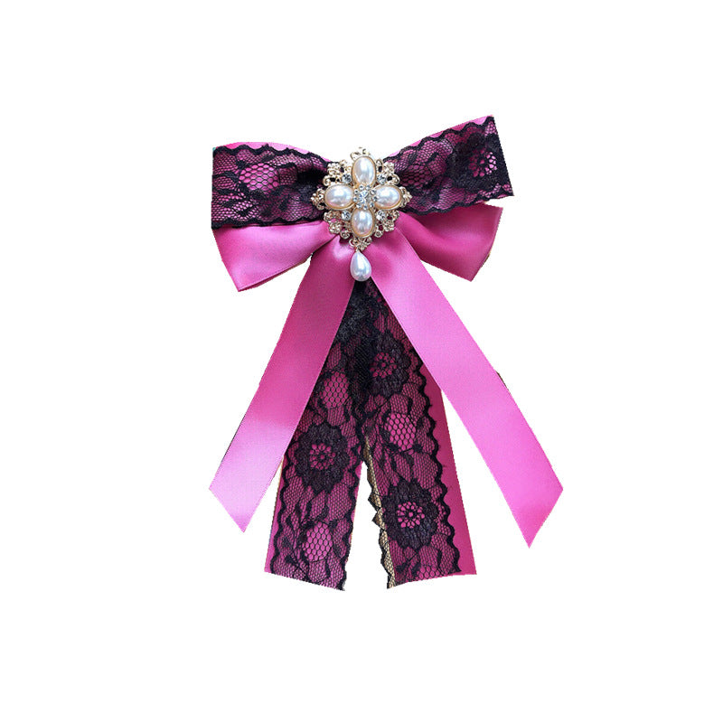 Lace Big Bow Rhinestone Pearl Streamer Brooch – Jewelry Gift Ideas — 1