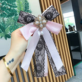 Lace Big Bow Rhinestone Pearl Streamer Brooch – Jewelry Gift Ideas — 8