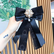 Lace Big Bow Rhinestone Pearl Streamer Brooch – Jewelry Gift Ideas — 5