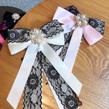 Lace Big Bow Rhinestone Pearl Streamer Brooch – Jewelry Gift Ideas — 4