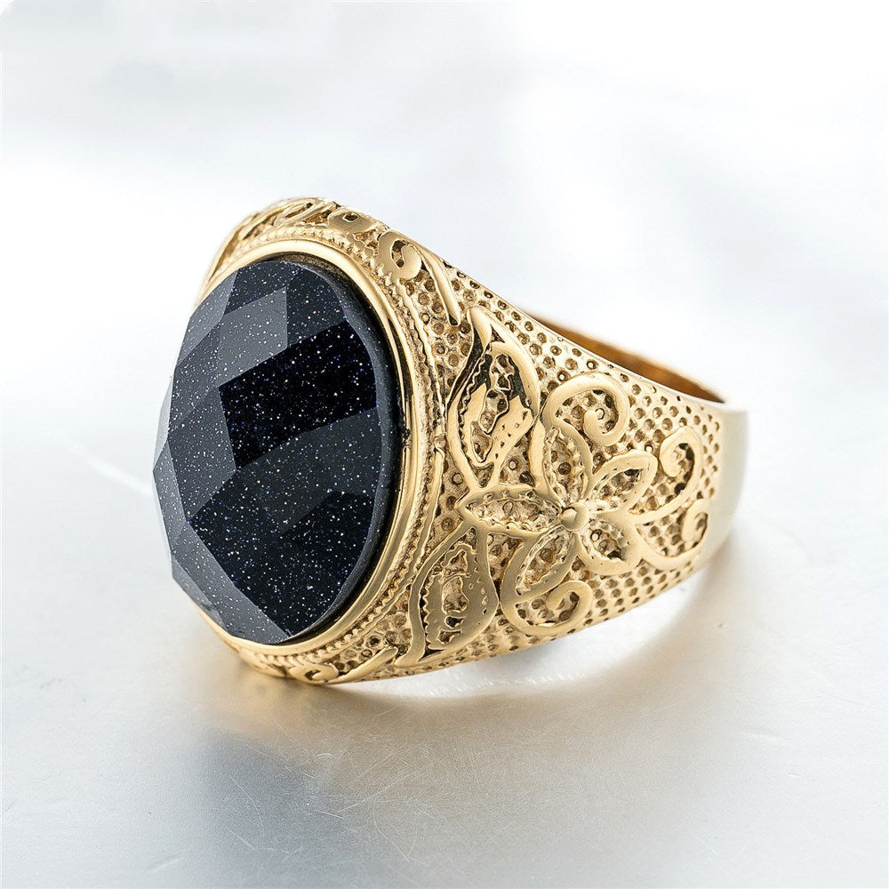 Personalized Retro Carved Gemstone Titanium Steel – Meaningful Gifts — 1