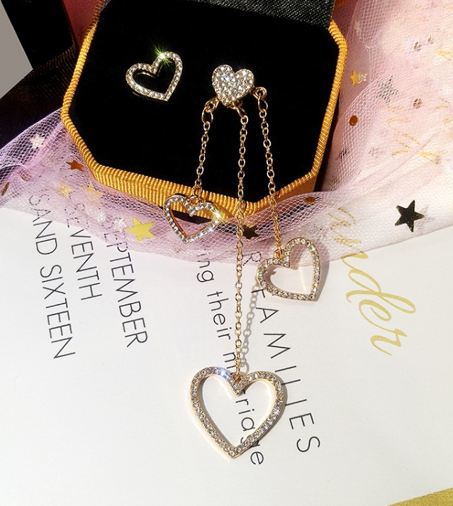 Silver Needle Love Inlaid Diamond Asymmetric Long – Gifts for Couples — 1