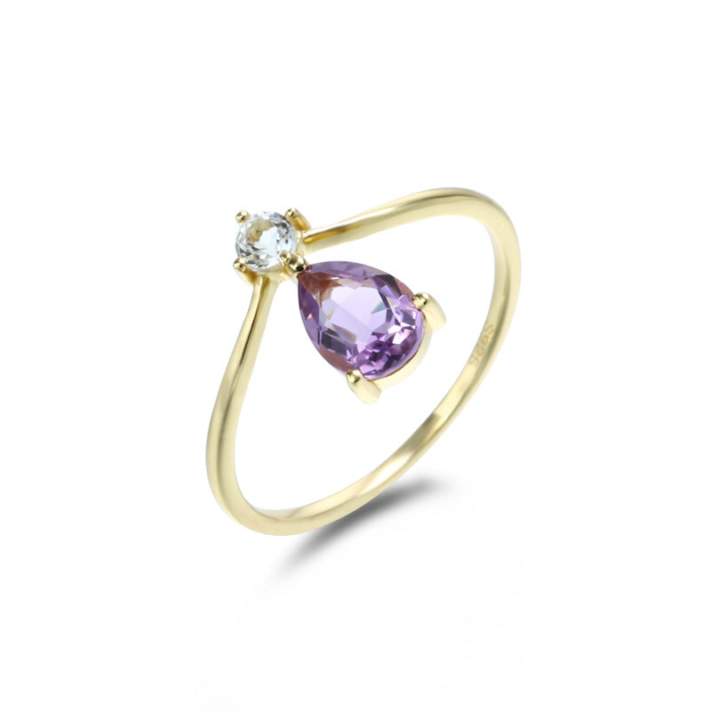 Silver Drop-Shaped Amethyst Topaz Ring Simple – Unique Gift Ideas — 1