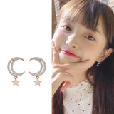 Stars And moon S925 Sterling Silver Pin Earrings – Everyday Gifts — 1