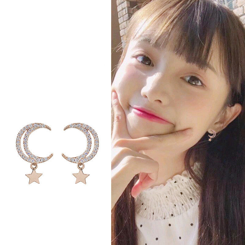 Stars And moon S925 Sterling Silver Pin Earrings – Everyday Gifts — 1