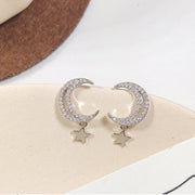 Stars And moon S925 Sterling Silver Pin Earrings – Everyday Gifts — 4