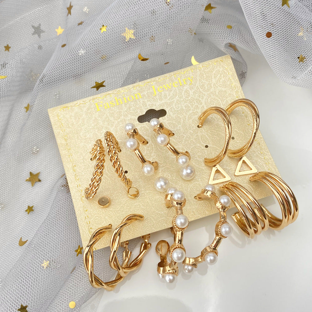 Fashion Punk C-shaped Circle Pearl Set Earrings – Stylish Gifts — 1