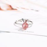 Natural strawberry Crystal Cute Rabbit ring female – Gifts for Her — 3