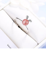 Natural strawberry Crystal Cute Rabbit ring female – Gifts for Her — 2