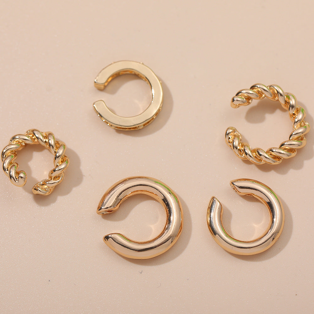 Five-Piece Set Of Simple Twisted C-Shaped Ear Clips – Stylish Gifts — 1