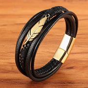 3 Layers Black Gold Punk Style Design Genuine Leather – Stylish Gifts — 2