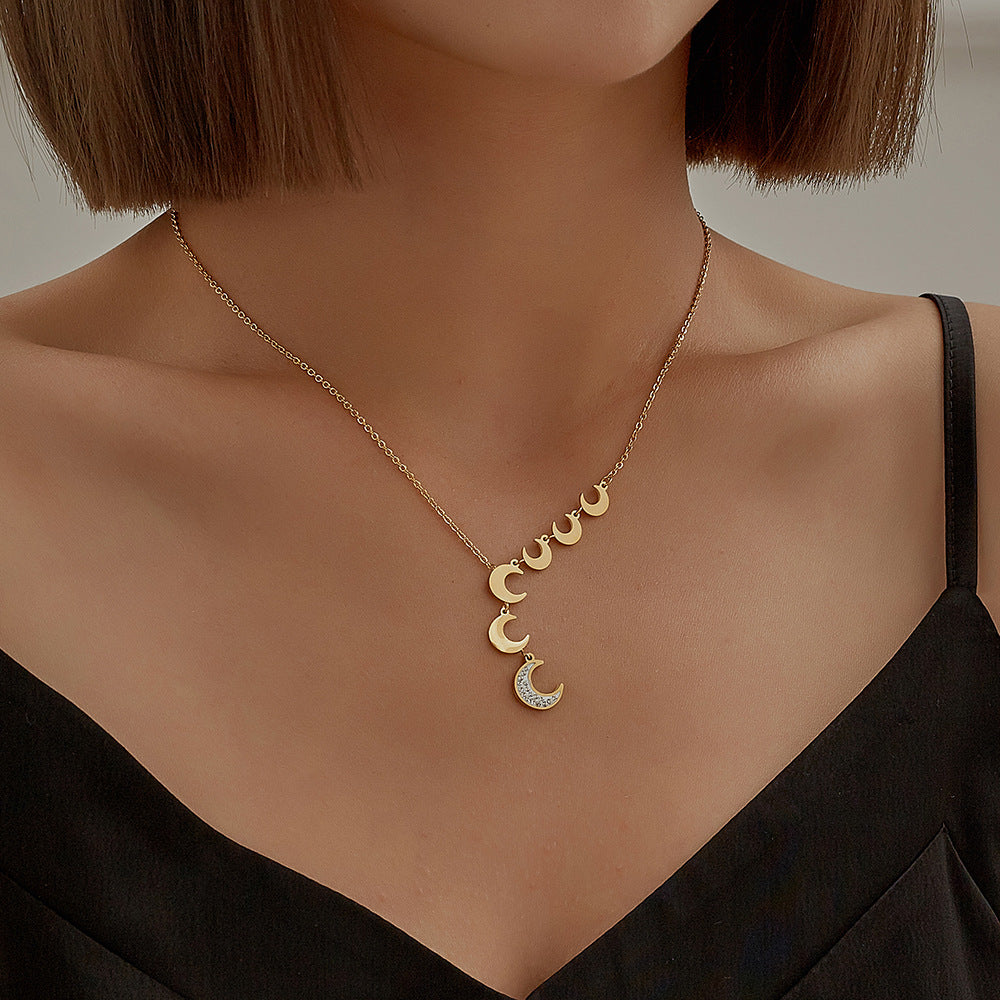 Stainless Steel Gold Plated Moon Diamond Tassel – Jewelry Gift Ideas — 1